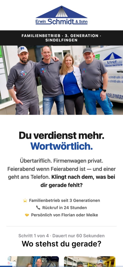 Recruiting-Funnel für Monteure, Erwin Schmidt & Sohn